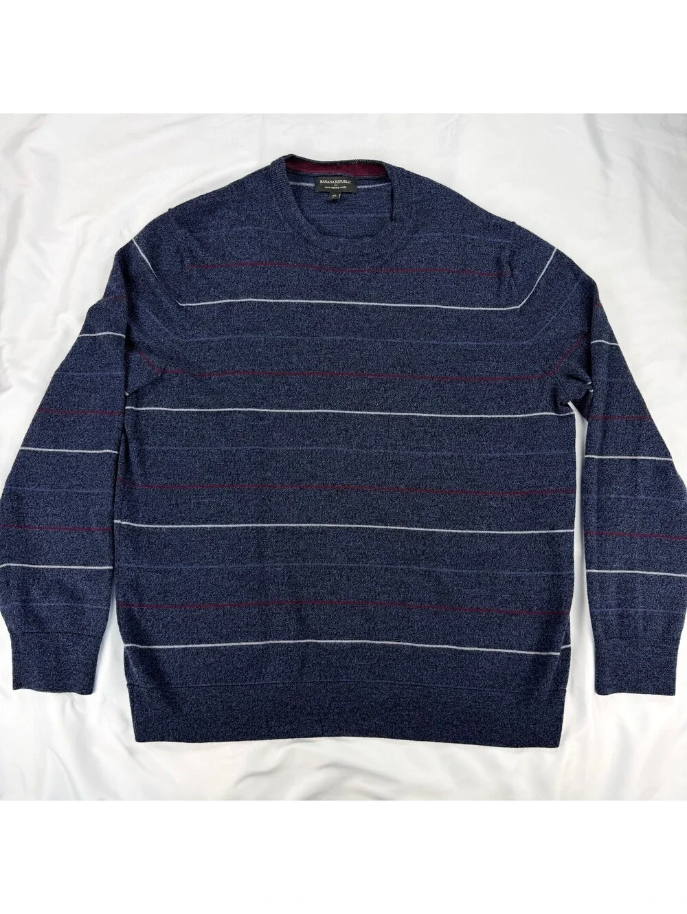 Banana Republic Men's XL 100% Merino Wool Navy Stripe Crewneck 593254